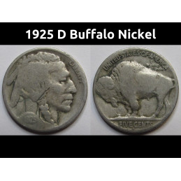 1925 D Buffalo Nickel - antique Denver mintmark American Indian coin