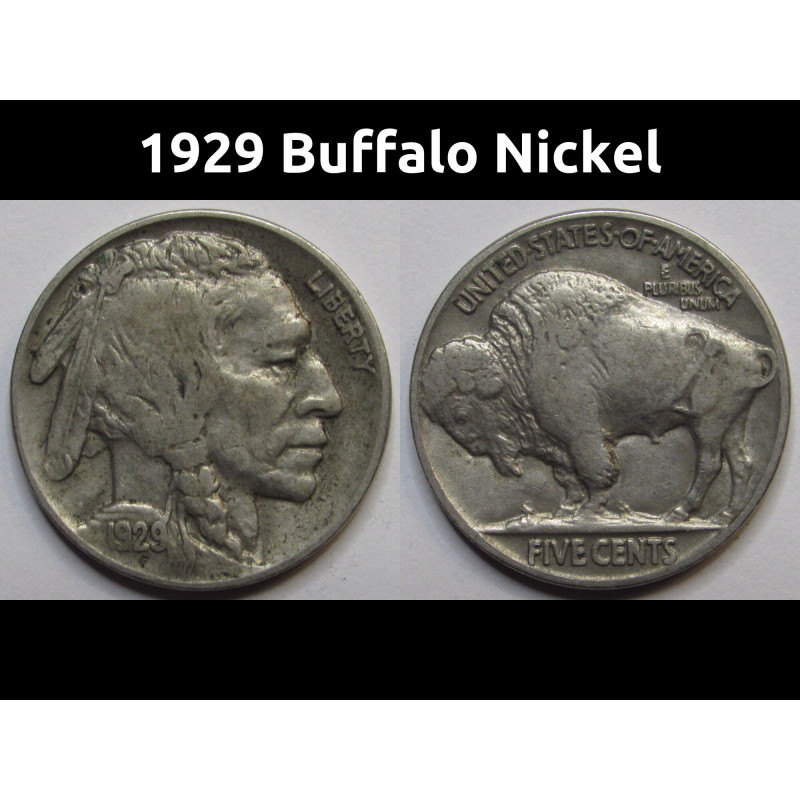 1929 Buffalo Nickel - better condition antique American Indian coin