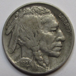 1929 Buffalo Nickel - better condition antique American Indian coin