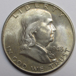 1948 Franklin Half Dollar - vintage uncirculated first year of issue American coin