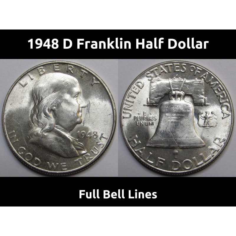 1948 D Franklin Half Dollar - vintage Denver mintmark uncirculated coin