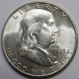 1948 D Franklin Half Dollar - vintage Denver mintmark uncirculated coin