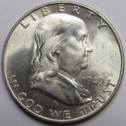 1949 D Franklin Half Dollar - vintage better date uncirculated Denver mintmark coin