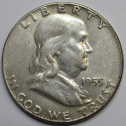 1955 Franklin Half Dollar - vintage low mintage American coin