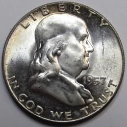 1957 Franklin Half Dollar - vintage higher grade uncirculated American coin