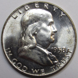 1958 D Franklin Half Dollar - vintage Denver mintmark beautiful uncirculated coin