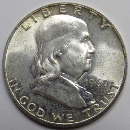 1960 Franklin Half Dollar - vintage sixties uncirculated American silver coin