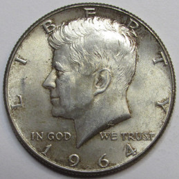 1964 D JFK Half Dollar - vintage Denver mintmark American 90 percent silver coin