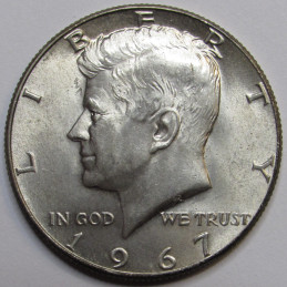 1967 JFK Half Dollar - vintage sixties 40 percent silver American coin