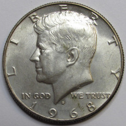 1968 D JFK Half Dollar - vintage 40 percent silver American coin