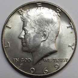 1969 D JFK Half Dollar - 40 percent silver beautiful uncirculated vintage coin