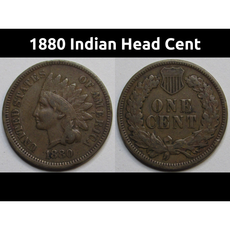 1880 Indian Head Cent - antique wild west era American penny coin