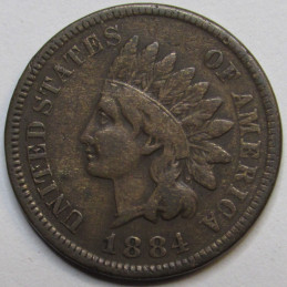 1884 Indian Head Cent - antique better condition American Indian penny