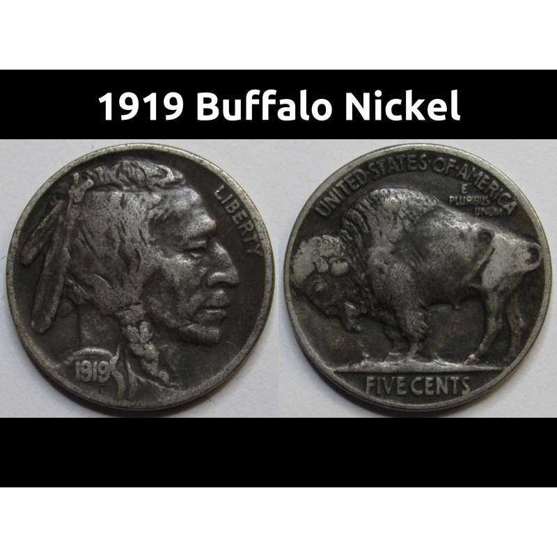 1919 Buffalo Nickel - antique American Indian five cent coin