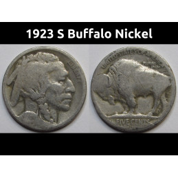 1923 S Buffalo Nickel - antique San Francisco mintmark American Indian coin