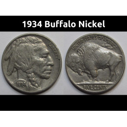 1934 Buffalo Nickel - antique hhigher grade American Indian five cent coin