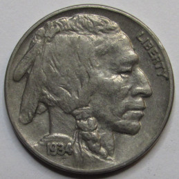 1934 Buffalo Nickel - antique hhigher grade American Indian five cent coin