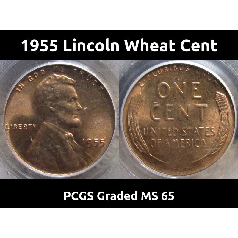 1955 Lincoln Wheat Cent - PCGS MS 65 RD - graded penny