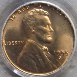 1955 S Lincoln Wheat Cent - PCGS Graded MS 65 RD - with cud error