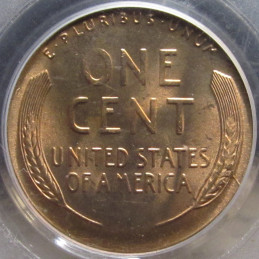 1955 S Lincoln Wheat Cent - PCGS Graded MS 65 RD - with cud error