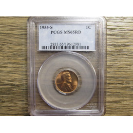 1955 S Lincoln Wheat Cent - PCGS Graded MS 65 RD - with cud error