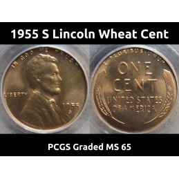 1955 S Lincoln Wheat Cent - PCGS Graed MS 65 RD