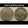 1920 D Buffalo Nickel - antique Denver mintmark American bison coin
