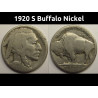1920 S Buffalo Nickel - antique San Francisco mintmark American bison coin