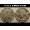1926 D Buffalo Nickel - antique Denver mintmark American bison coin
