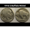 1916 S Buffalo Nickel - antique San Francisco mintmark bison coin