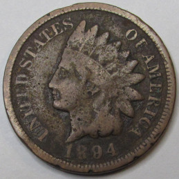 1894 Indian Head Cent - antique better date American bronze penny