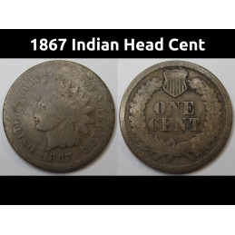1867 Indian Head Cent - antique scarce date Reconstruction era penny