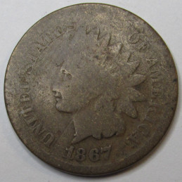 1867 Indian Head Cent - antique scarce date Reconstruction era penny