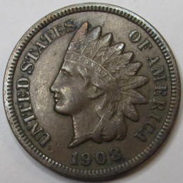 1908 Indian Head Cent - antique higher grade American Indian penny