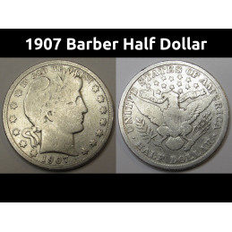1907 Barber Half Dollar - antique American silver half dollar
