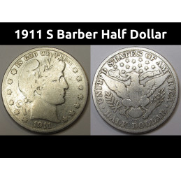 1911 S Barber Half Dollar - antique S mintmark silver American half