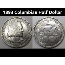 1893 Columbian Commemorative Half Dollar - antique silver half dollar with Christopher Columbus