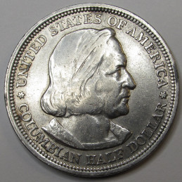 1893 Columbian Commemorative Half Dollar - antique silver half dollar with Christopher Columbus