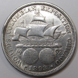 1893 Columbian Commemorative Half Dollar - antique silver half dollar with Christopher Columbus
