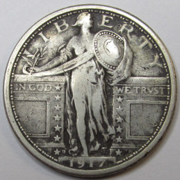 1917 D Standing Liberty Quarter - Type 1 - antique first year of issue silver quarter