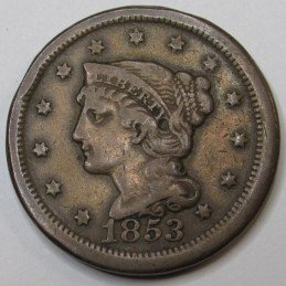 1853 Braided Hair Large Cent - antique pre Civil War era copper penny