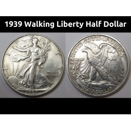 1939 Walking Liberty Half Dollar - antique higher grade American silver half