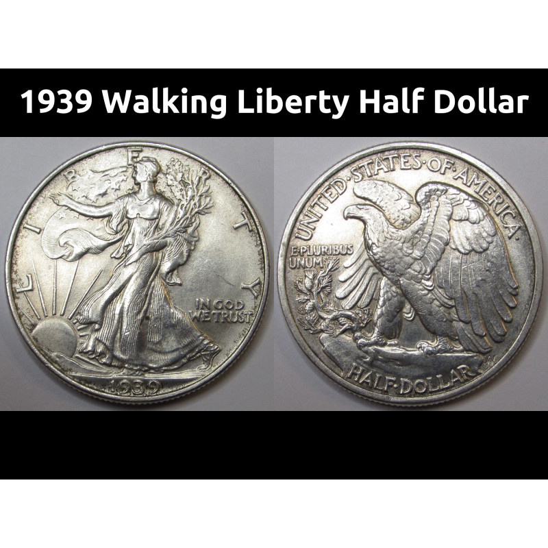 1939 Walking Liberty Half Dollar - antique higher grade American silver half
