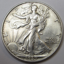 1939 Walking Liberty Half Dollar - antique higher grade American silver half