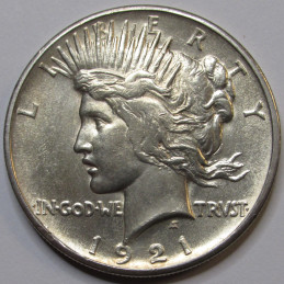 1921 Peace Dollar - antique uncirculated silver dollar in high relief