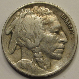 1917 Buffalo Nickel - antique American Indian five cent coin