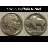1923 S Buffalo Nickel - antique San Francisco mintmark five cent coin