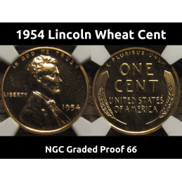 1954 Lincoln Wheat Cent - NGC Graded Proof 66 - pristine brilliant vintage penny