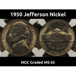 1950 Jefferson Nickel - NGC Graded MS 65 - vintage graded five cent coin