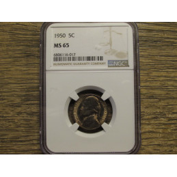 1950 Jefferson Nickel - NGC Graded MS 65 - vintage graded five cent coin